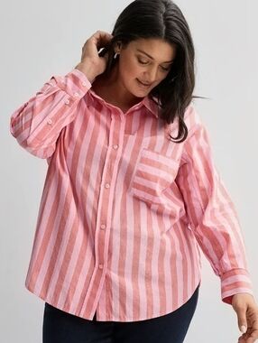 SONOMA Pink and Coral Vertical Stripe Button-Down Shirt Size XXL